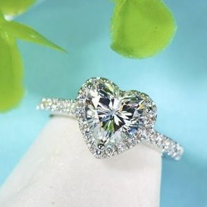 Elegant Heart 925 Silver Zircon Engagement Ring Women Party